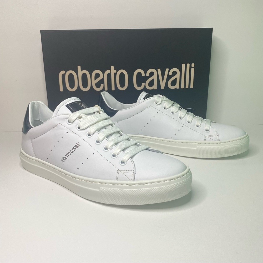 Roberto Cavalli White Leather Sneakers
